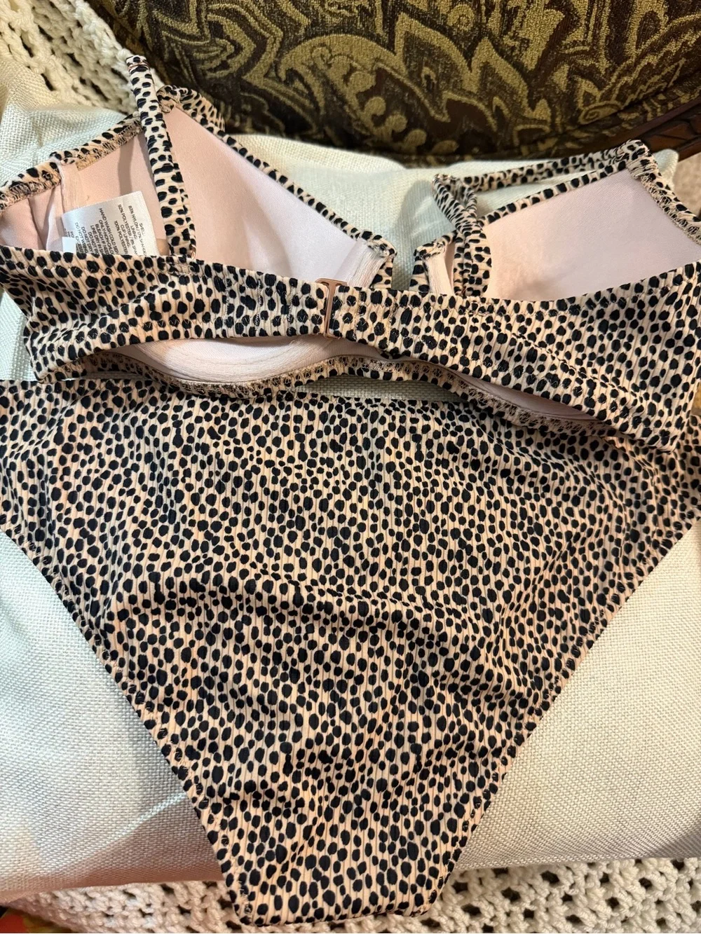Leopard Print Padded Bikini Set - Black on Cream